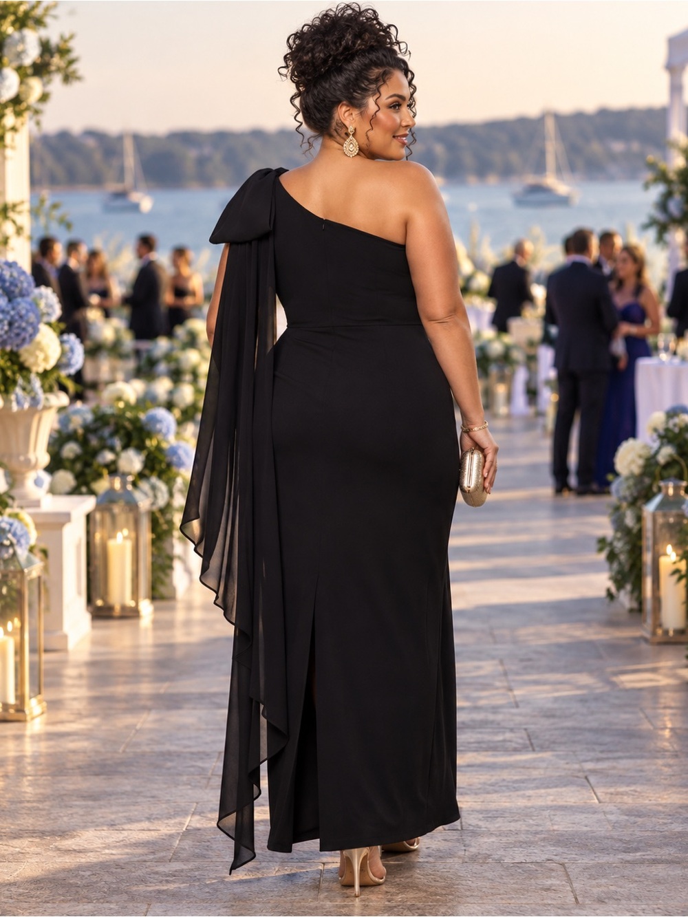 NWT XSCAPE Black One-Shoulder Scuba Crepe Gala Gown Size 18W | Elegant Formal - Picture 2 of 8